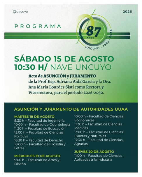 imagen La UNCUYO renueva autoridades y celebra sus 87 años