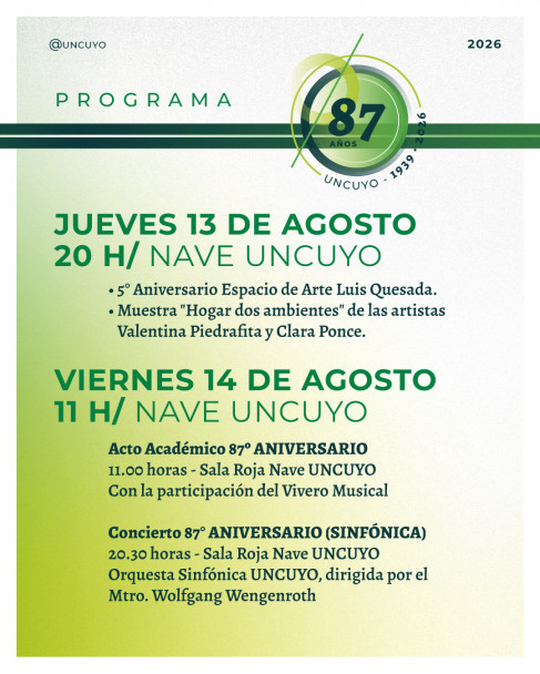 imagen La UNCUYO renueva autoridades y celebra sus 87 años