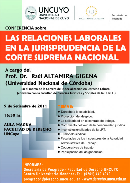 imagen Conferencia sobre "LAS RELACIONES LABORALES  EN LA JURISPRUDENCIA DE LA CORTE SUPREMA NACIONAL"