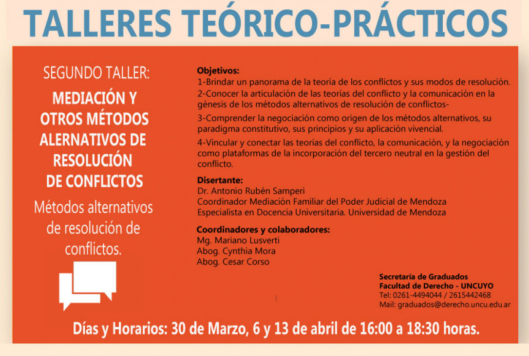 imagen Segundo Taller:Mediación y otros métodos alternativos de resolución de conflictos