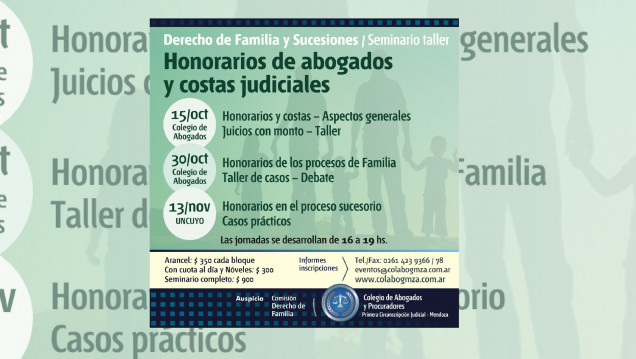 imagen Realizarán seminario sobre costas y honorarios en el Derecho de Familia