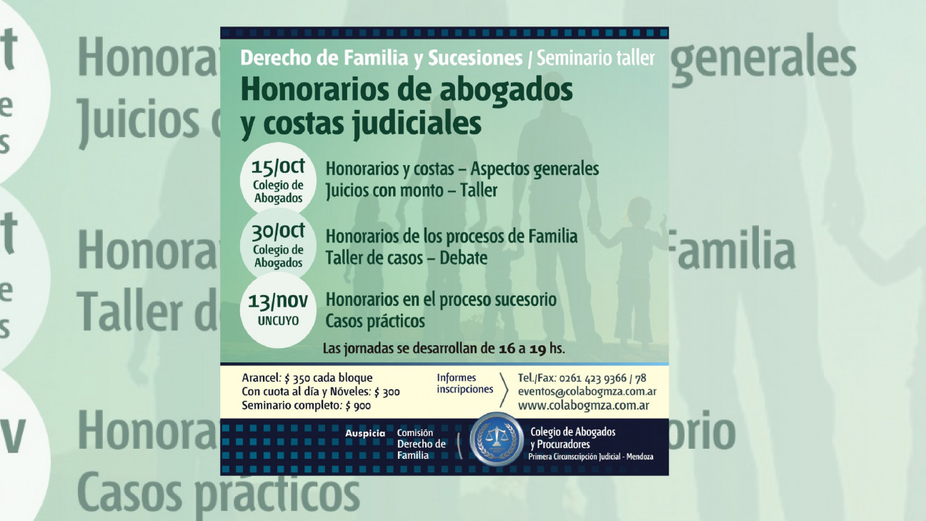 imagen Realizarán seminario sobre costas y honorarios en el Derecho de Familia