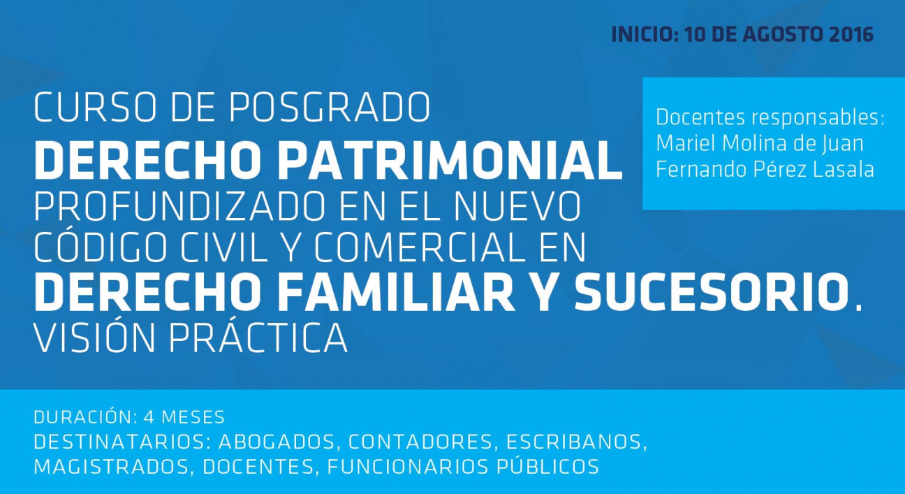 imagen Curso de Derecho Patrimonial Profundizado en el Nuevo Código Civil y Comercial en Derecho Familiar y Sucesorio. Visión Práctica 