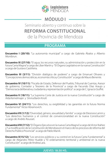 imagen Seminario abierto y continuo sobre la Reforma Constitucional de la Provincia de Mendoza
