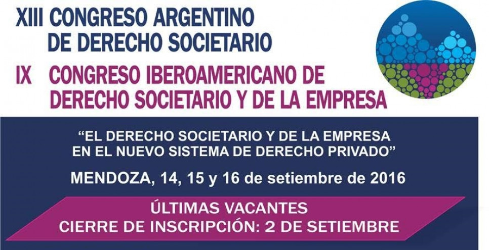 imagen XIII Congreso Argentino de Derecho Societario y IX Congreso Iberoamericano de Derecho Societario y de la Empresa