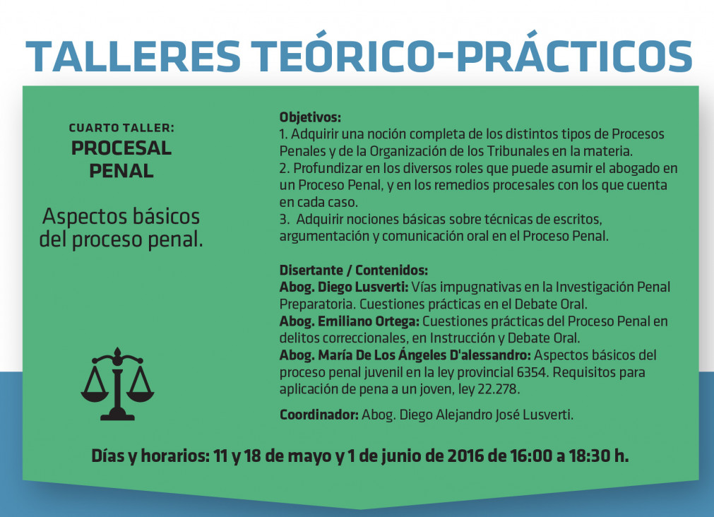 imagen Cuarto Taller: Aspectos Básicos del Proceso Penal